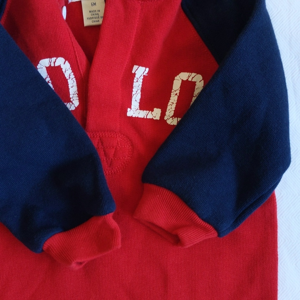 ralph lauren polo color block fleece hoodie jumpsuit 6 months baby boy - Picture 4 of 8